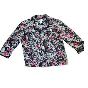 Christopher & Banks a Charming Multicolor Floral Print Linen Lightweight Jacket